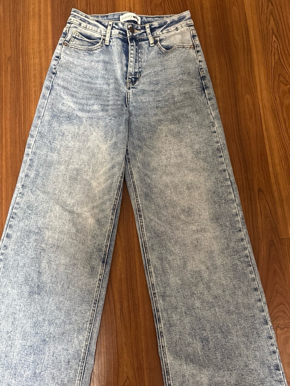 Fashion Nova Acid Wash Wide Leg Jeans - Light Blue